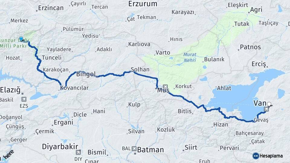 Tunceli Ovacık Van Arası Kaç Km - Yol Haritası