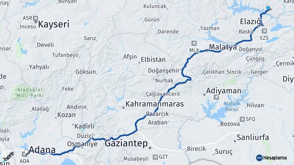 Tunceli Pertek Adana Arası Kaç Km - Yol Haritası