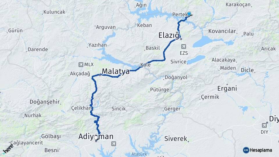 Tunceli Pertek Adıyaman Arası Kaç Km - Yol Haritası