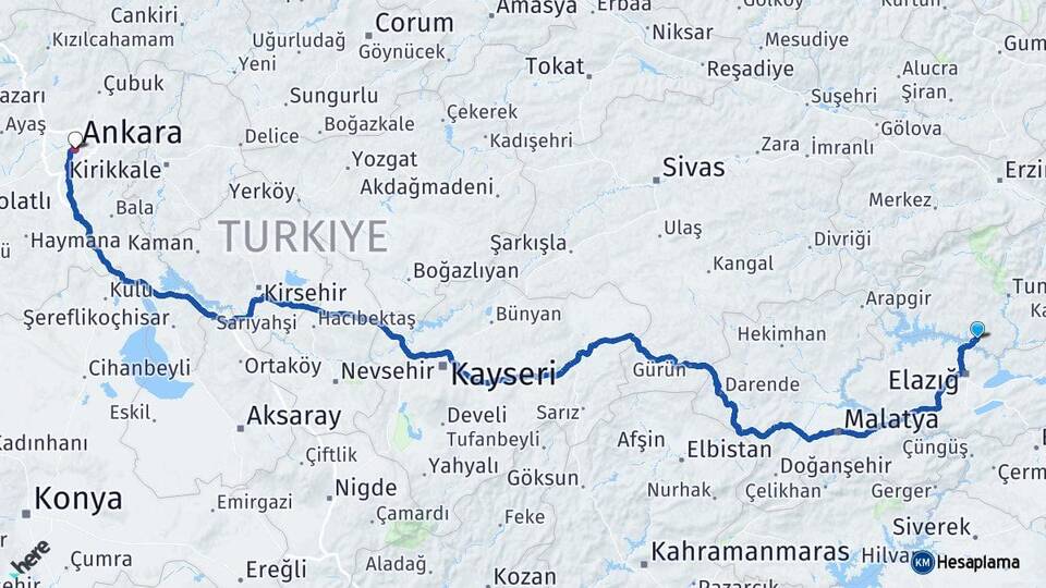Tunceli Pertek Ankara Arası Kaç Km - Yol Haritası