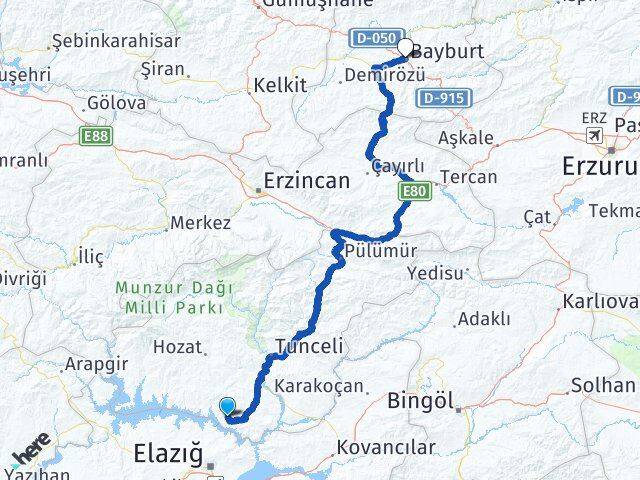 Tunceli Pertek Bayburt Arası Kaç Km - Yol Haritası