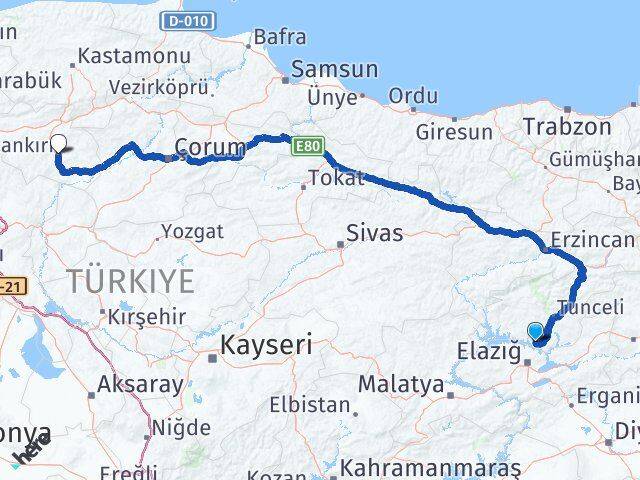 Tunceli Pertek Çankırı Arası Kaç Km - Yol Haritası