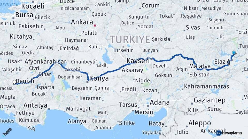 Tunceli Pertek Denizli Arası Kaç Km - Yol Haritası