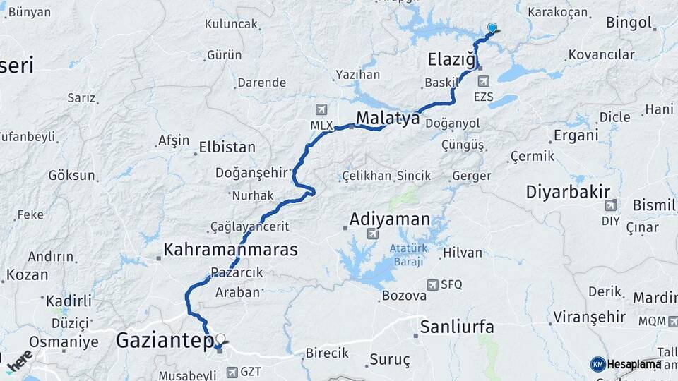 Tunceli Pertek Gaziantep Arası Kaç Km - Yol Haritası