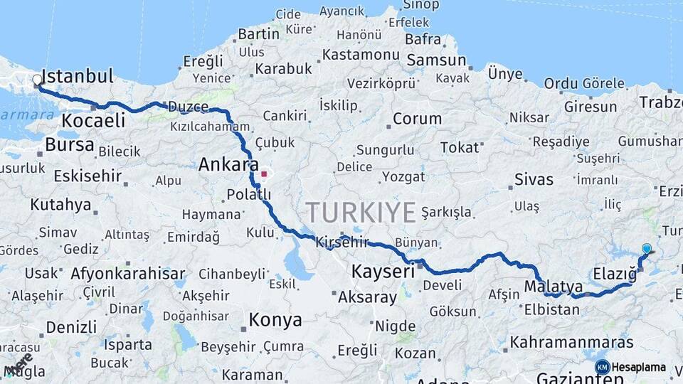 Tunceli Pertek İstanbul Arası Kaç Km - Yol Haritası