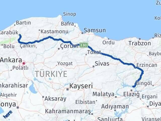 Tunceli Pertek Karabük Arası Kaç Km - Yol Haritası