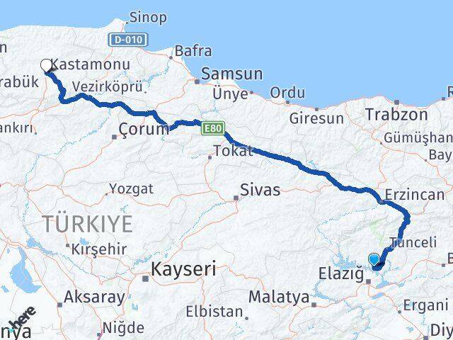 Tunceli Pertek Kastamonu Arası Kaç Km - Yol Haritası