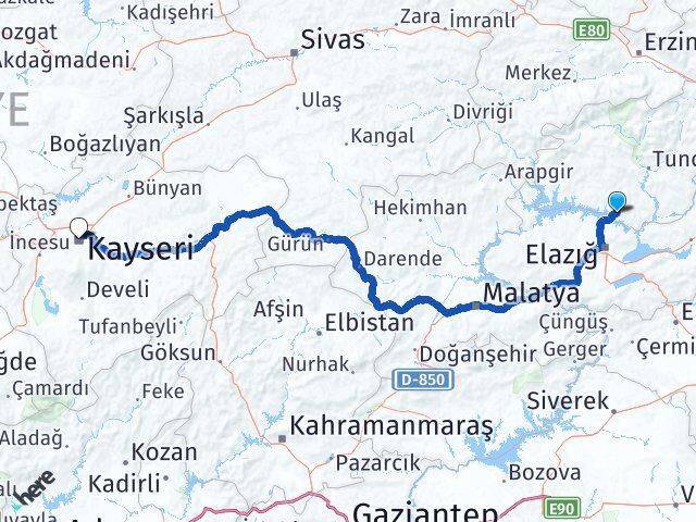 Tunceli Pertek Kayseri Arası Kaç Km - Yol Haritası