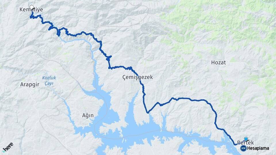 Tunceli Pertek Kemaliye Erzincan Arası Kaç Km - Yol Haritası