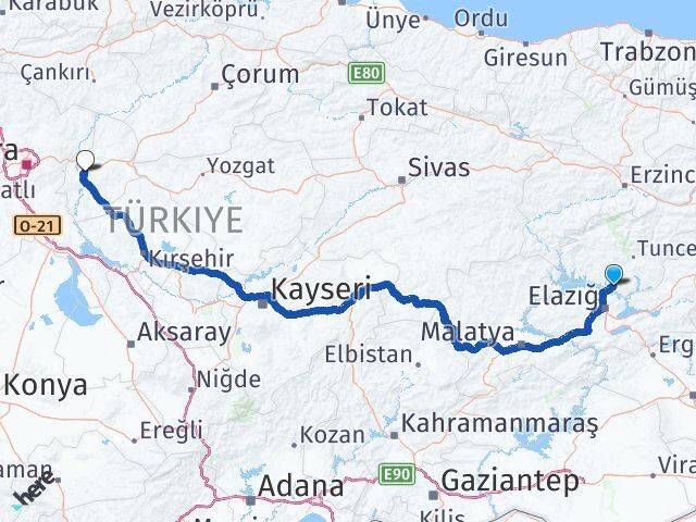 Tunceli Pertek Kırıkkale Arası Kaç Km - Yol Haritası