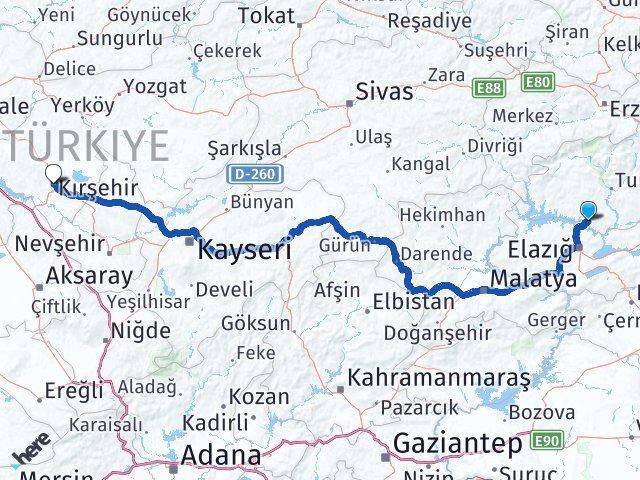 Tunceli Pertek Kırşehir Arası Kaç Km - Yol Haritası