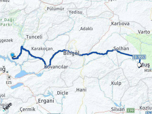 Tunceli Pertek Muş Arası Kaç Km - Yol Haritası