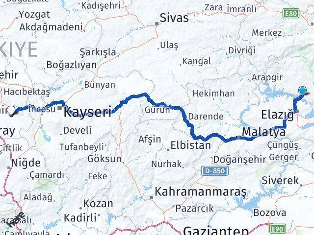 Tunceli Pertek Nevşehir Arası Kaç Km - Yol Haritası