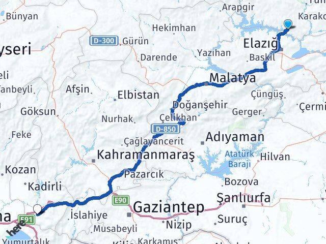 Tunceli Pertek Osmaniye Arası Kaç Km - Yol Haritası