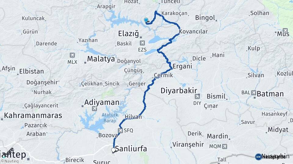 Tunceli Pertek Şanlıurfa Arası Kaç Km - Yol Haritası