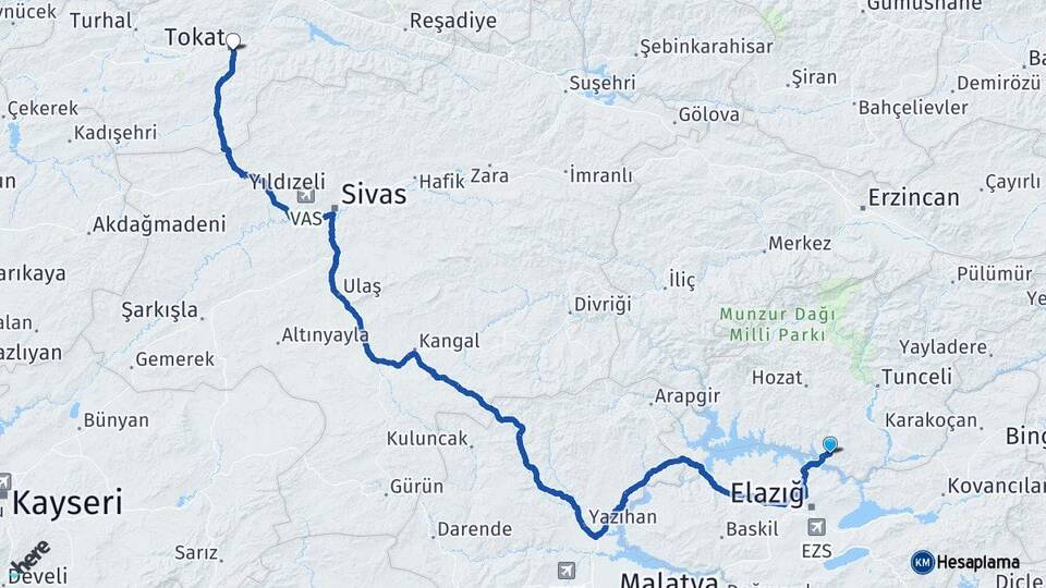 Tunceli Pertek Tokat Arası Kaç Km - Yol Haritası