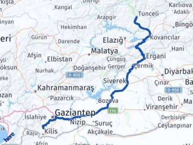 Tunceli Polateli Kilis Arası Kaç Km - Yol Haritası