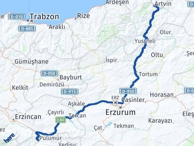 Tunceli Pülümür Artvin Arası Kaç Km - Yol Haritası