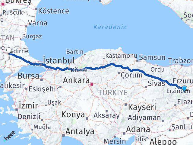 Tunceli Pülümür Edirne Arası Kaç Km - Yol Haritası