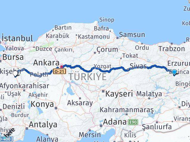 Tunceli Pülümür Kütahya Arası Kaç Km - Yol Haritası