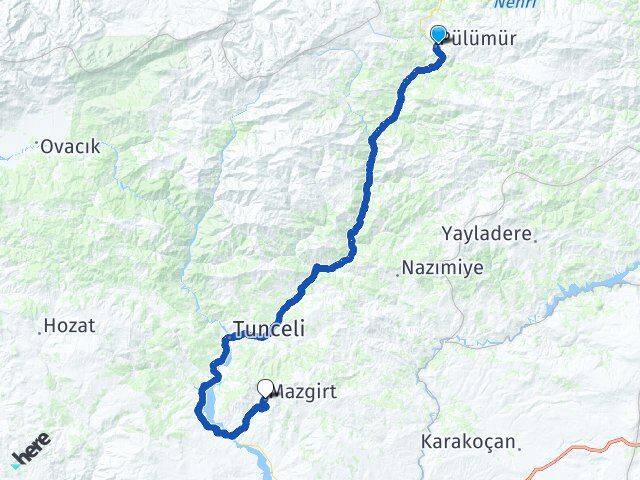 Tunceli Pülümür Mazgirt Arası Kaç Km - Yol Haritası