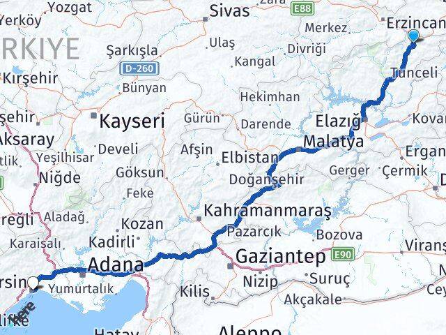 Tunceli Pülümür Mersin Arası Kaç Km - Yol Haritası