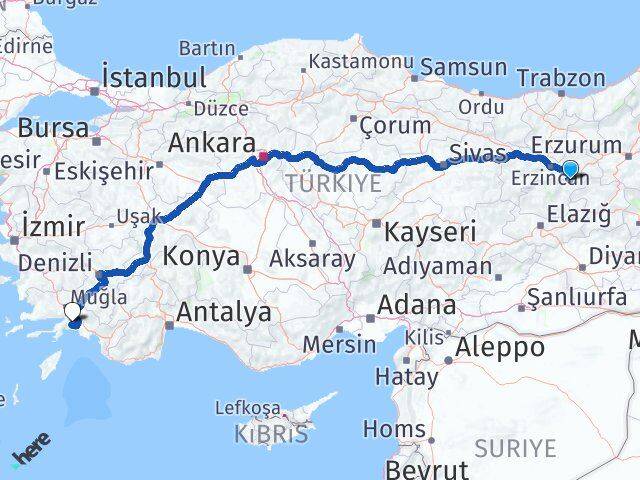 Tunceli Pülümür Muğla Arası Kaç Km - Yol Haritası