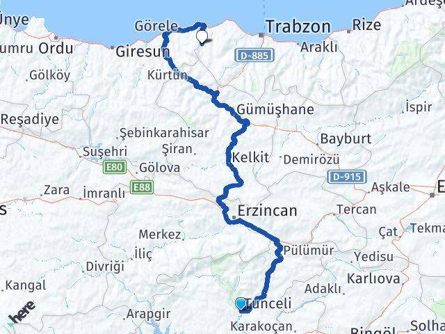 Tunceli Şalpazarı Trabzon Arası Kaç Km - Yol Haritası