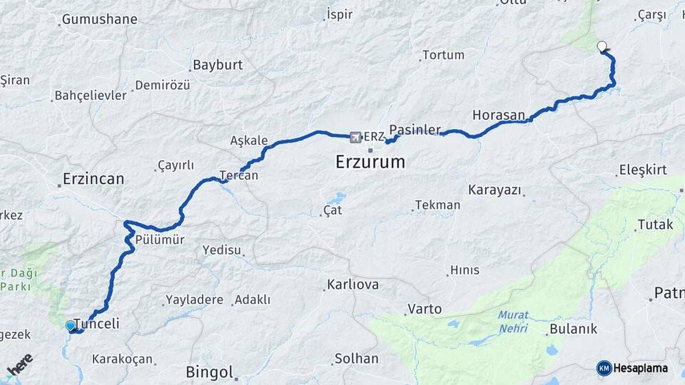 Tunceli Sarıkamış Kars Arası Kaç Km - Yol Haritası