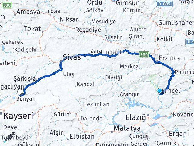 Tunceli Sarıoğlan Kayseri Arası Kaç Km - Yol Haritası