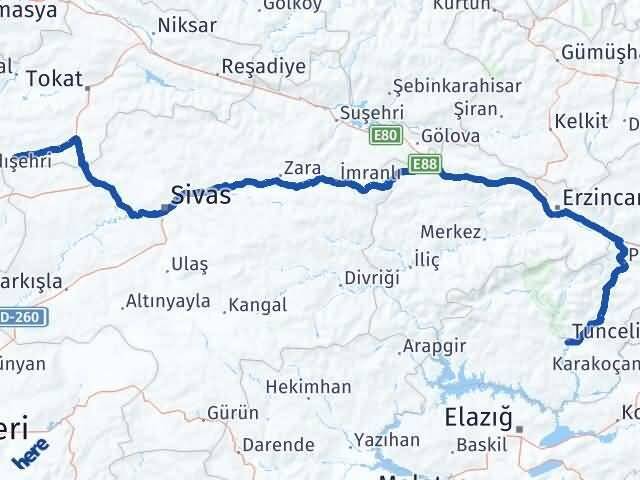 Tunceli Sulusaray Tokat Arası Kaç Km - Yol Haritası