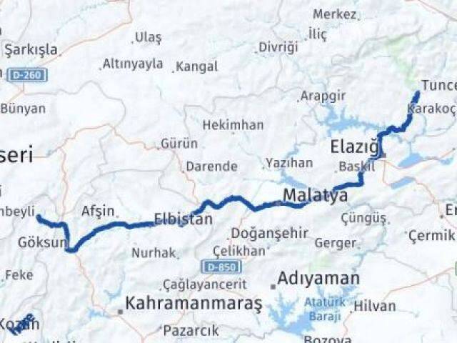 Tunceli Tufanbeyli Adana Arası Kaç Km - Yol Haritası