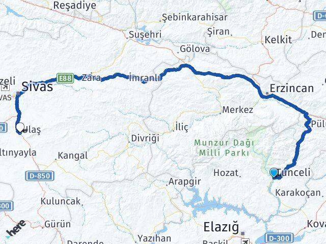 Tunceli Ulaş Sivas Arası Kaç Km - Yol Haritası