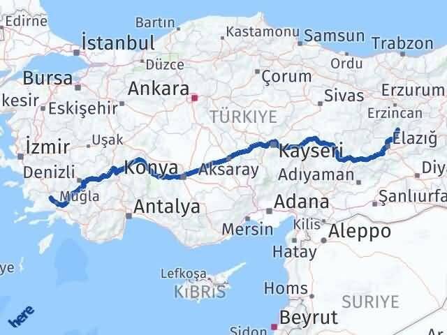 Tunceli Yatağan Muğla Arası Kaç Km - Yol Haritası