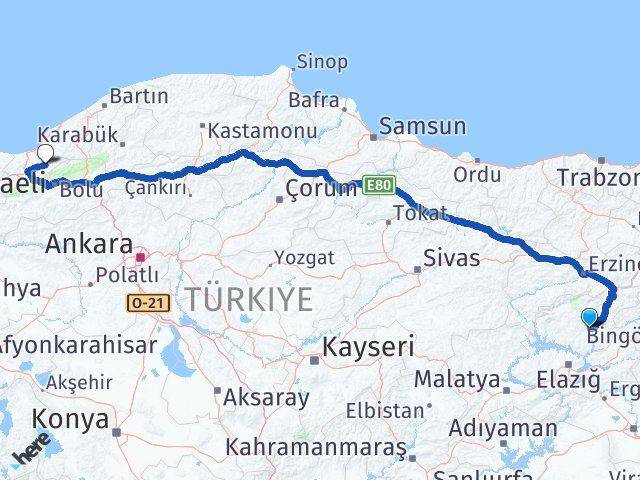 Tunceli Yığılca Düzce Arası Kaç Km - Yol Haritası