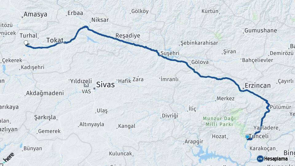 Tunceli Zile Tokat Arası Kaç Km - Yol Haritası