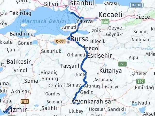 Uşak Adalar İstanbul Arası Kaç Km - Yol Haritası