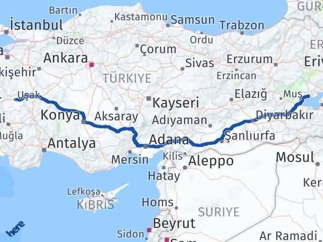 Uşak Adilcevaz Bitlis Arası Kaç Km - Yol Haritası