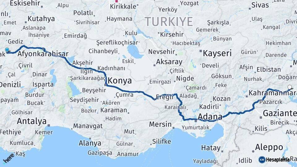 Uşak Adıyaman Arası Kaç Km - Yol Haritası