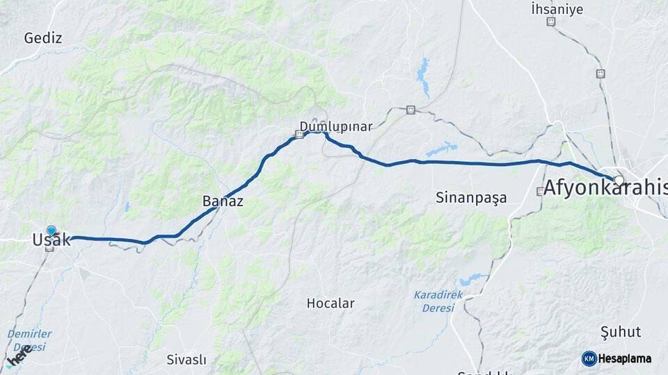 Uşak Afyonkarahisar Arası Kaç Km - Yol Haritası