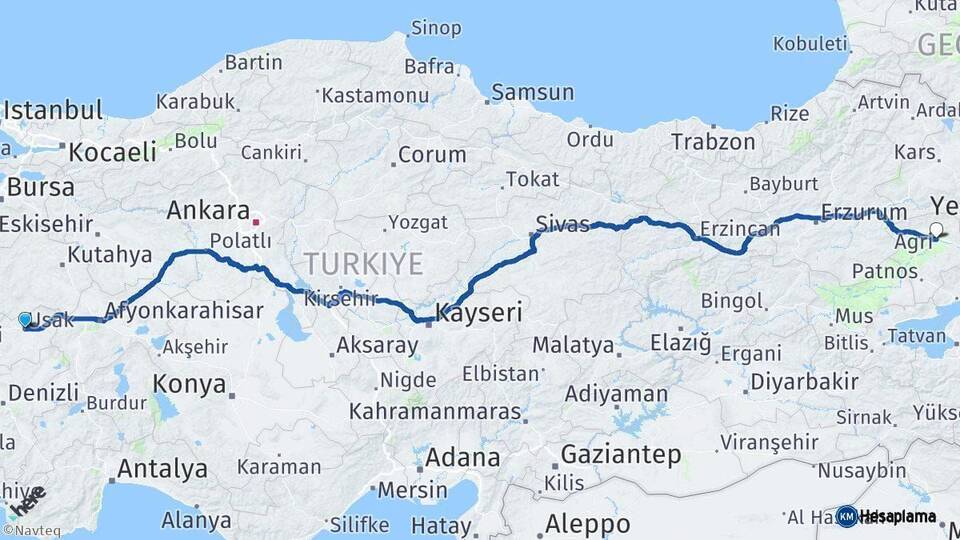 Uşak Ağrı Arası Kaç Km - Yol Haritası