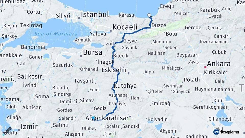 Uşak Akçakoca Düzce Arası Kaç Km - Yol Haritası