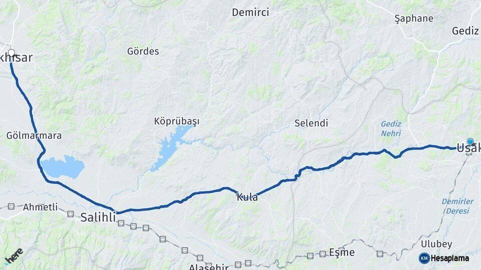 Uşak Akhisar Manisa Arası Kaç Km - Yol Haritası