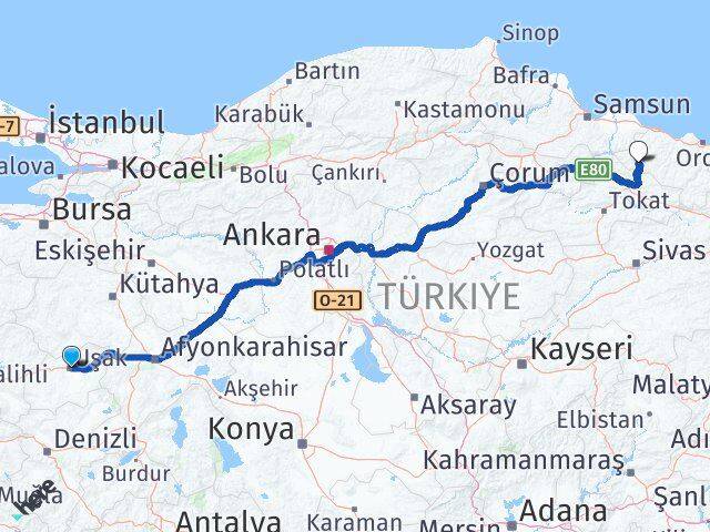 Uşak Akkuş Ordu Arası Kaç Km - Yol Haritası