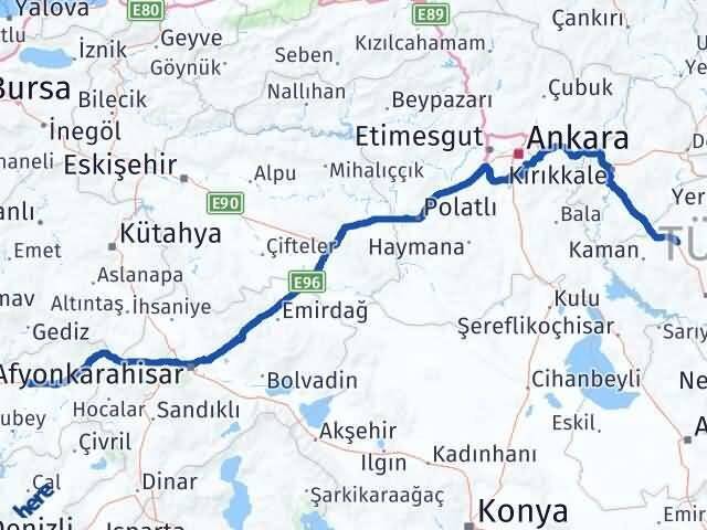 Uşak Akpınar Kırşehir Arası Kaç Km - Yol Haritası