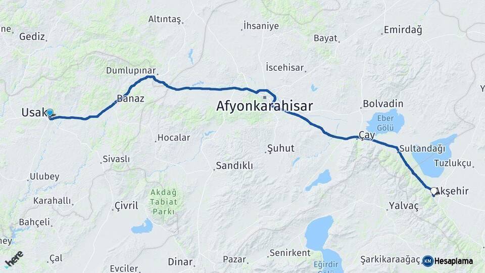 Uşak Akşehir Konya Arası Kaç Km - Yol Haritası
