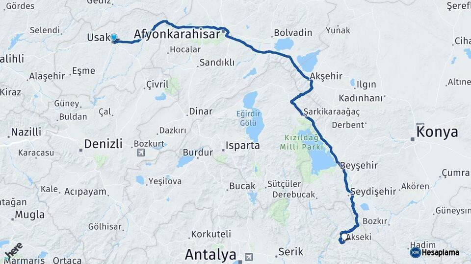 Uşak Akseki Antalya Arası Kaç Km - Yol Haritası