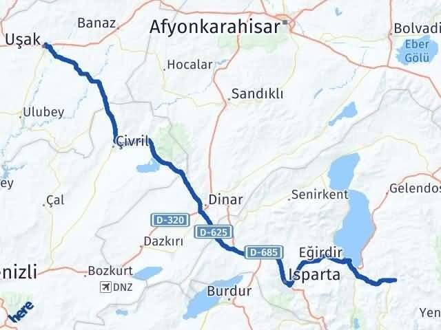 Uşak Aksu Isparta Arası Kaç Km - Yol Haritası