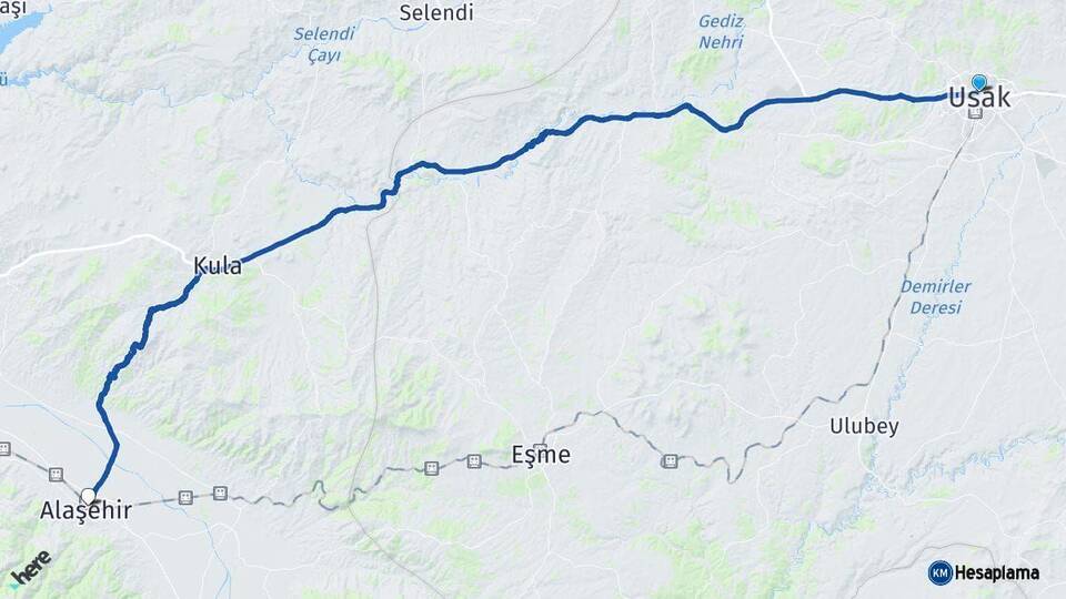 Uşak Alaşehir Manisa Arası Kaç Km - Yol Haritası