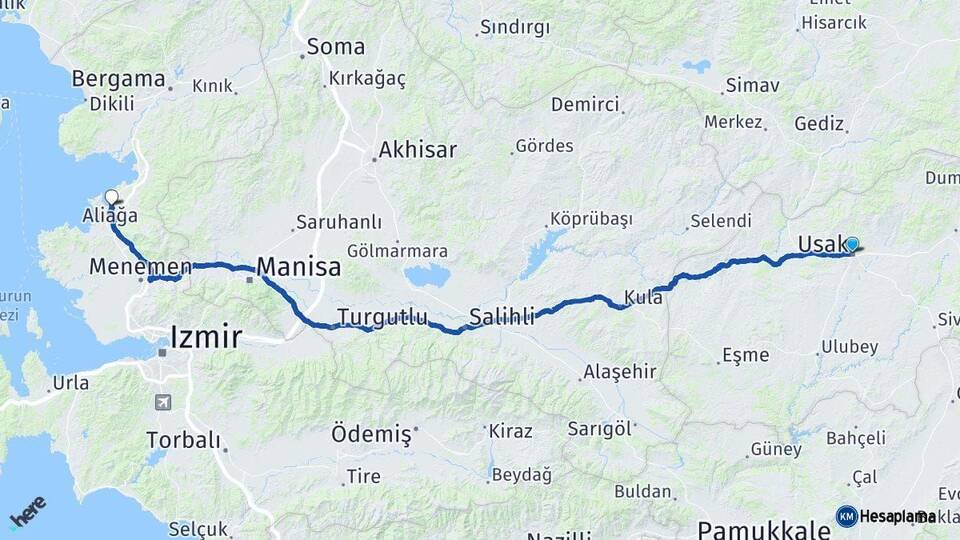 Uşak Aliağa İzmir Arası Kaç Km - Yol Haritası